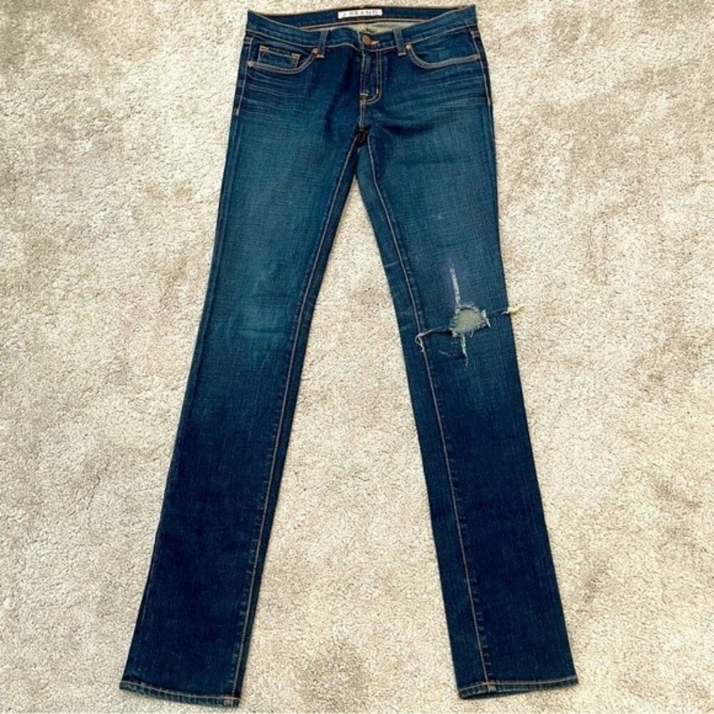 J Brand Pencil Leg Distressed Knee Dark Wash Jeans Size 28
